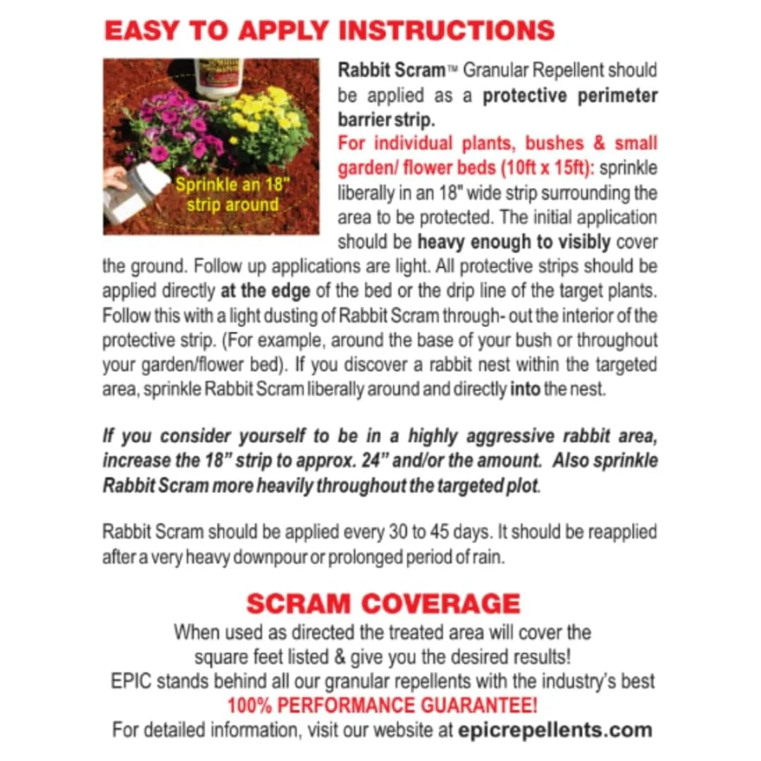 To Ready Natural Scram Bag, EPIC 6lbs Repellent Outdoor All Use Animal Granular Resealable Rabbit