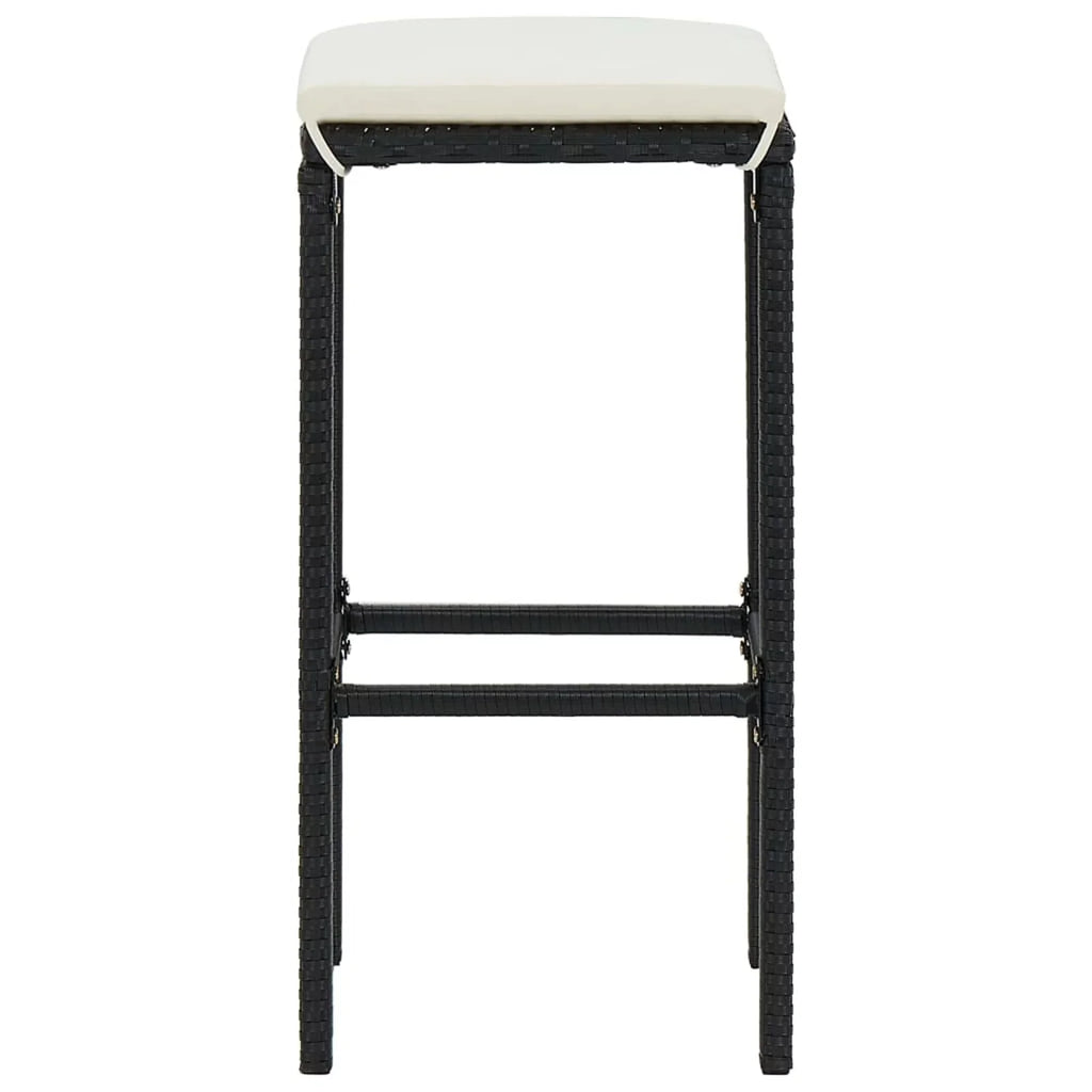 Bistro, Poly Stool 3 Set Shelf for Piece with Rattan Dining Black Bar Chairs 2 Table Cushioned Terrace, Pub, Patio and Dcenta Storage Set Backyard, Garden