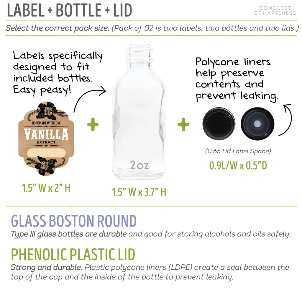 Labels Pack Write-In Extract Handmade of Conquest by 08 of oz | Homemade 2 - with Bottles Happiness Vanilla -