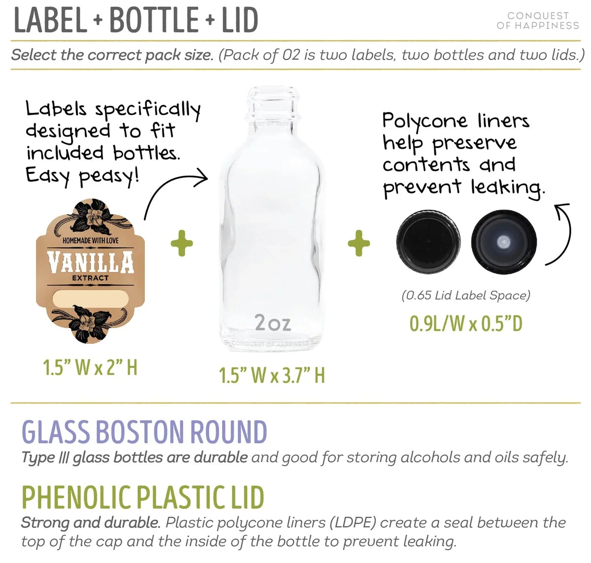 Labels Pack Write-In Extract Handmade of Conquest by 08 of oz | Homemade 2 - with Bottles Happiness Vanilla -
