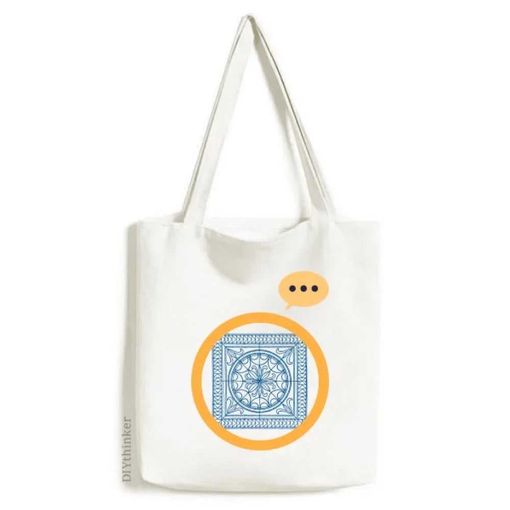 Blue Bag Decorative Expression Pattern Talavera Tote Canvas Style Sack Shoulder