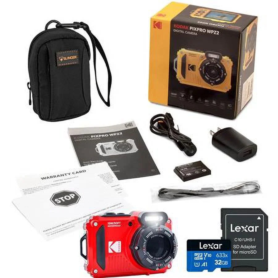 Camera Rugged Bag Waterproof Card Memory Camera, 16MP 32GB Full and Bundle WPZ2 HD PIXPRO Red, with Digital