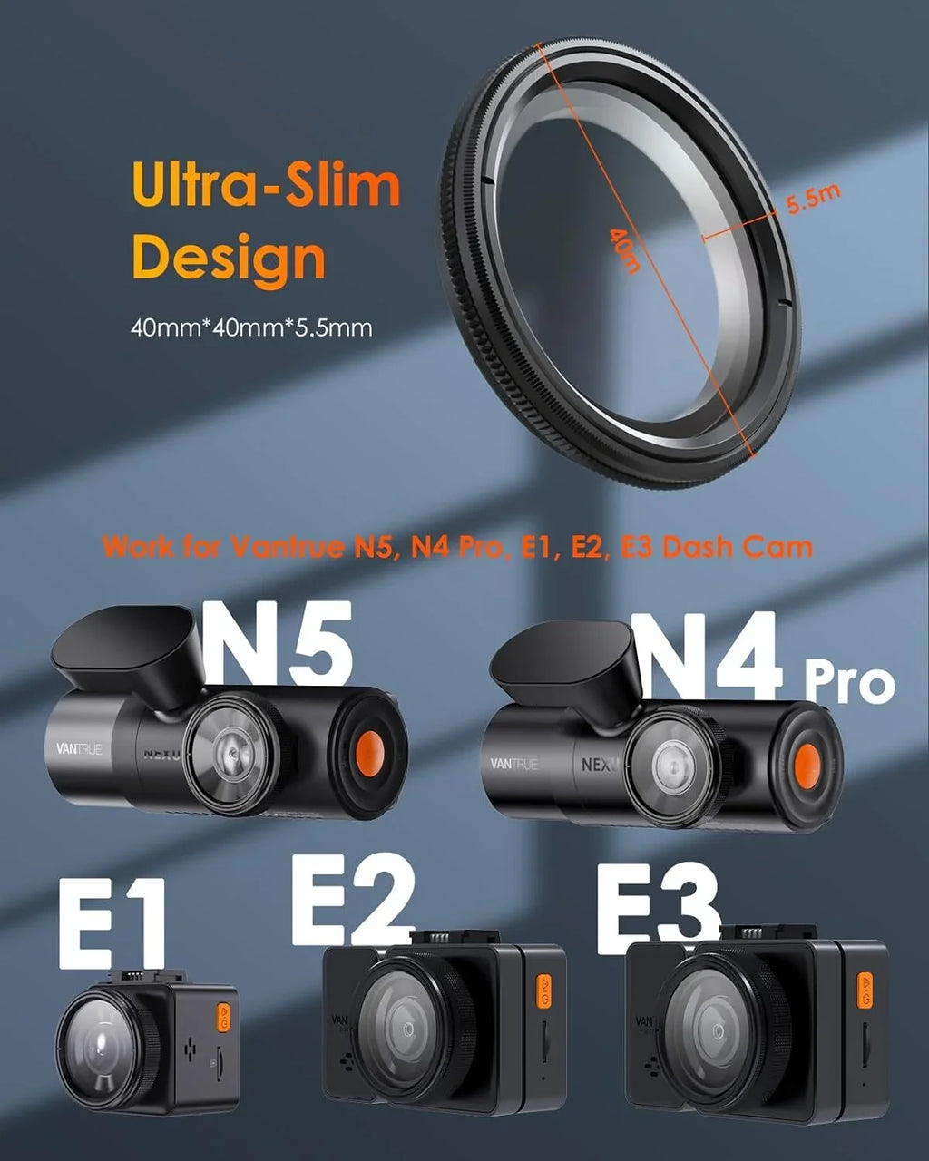 E3, N5 E1, Ultra-Slim Pro N4 Glare CPL Reduce Dash Cam, Polarizer E2, E1 for Filter Circular 40mm Lite,