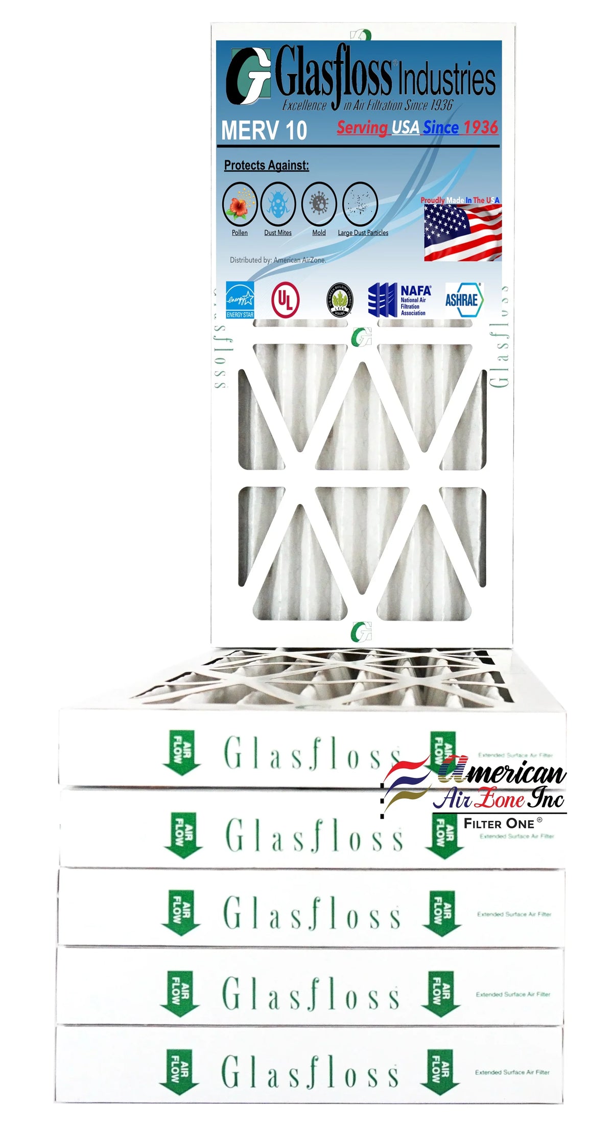Made or USA. In - The - 10x30x2 MERV 2" - Air (Pack Filter or Air - Home 6) Glasfloss 10 - HVAC - Office Air Filter AC Filter Pleated Furnace of