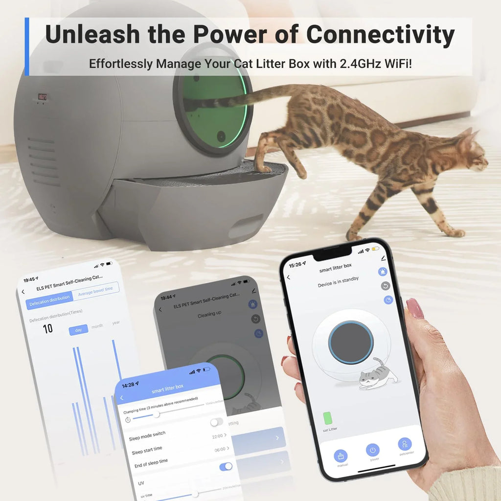 APP PET Cat Box [Upgraded Version] Control Cleaning for Automatic Cat Litter Cats Litter ELS Box Multiple Self