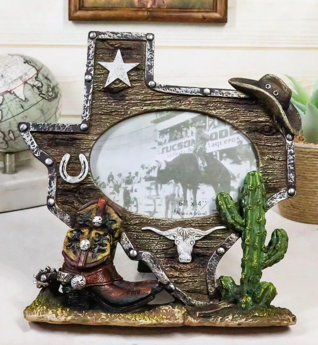 Rustic Cactus 4"X6" Map State Cowboy Picture Frame Texas Boot Western Longhorn