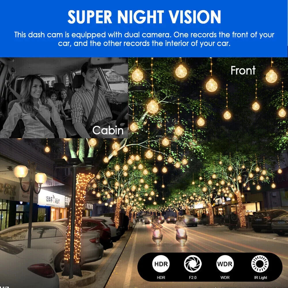 Dash Front Jahyshow Cam Lens Camera 1080P G-Sensor Video DVR w/ Inside Recorder Dual Car