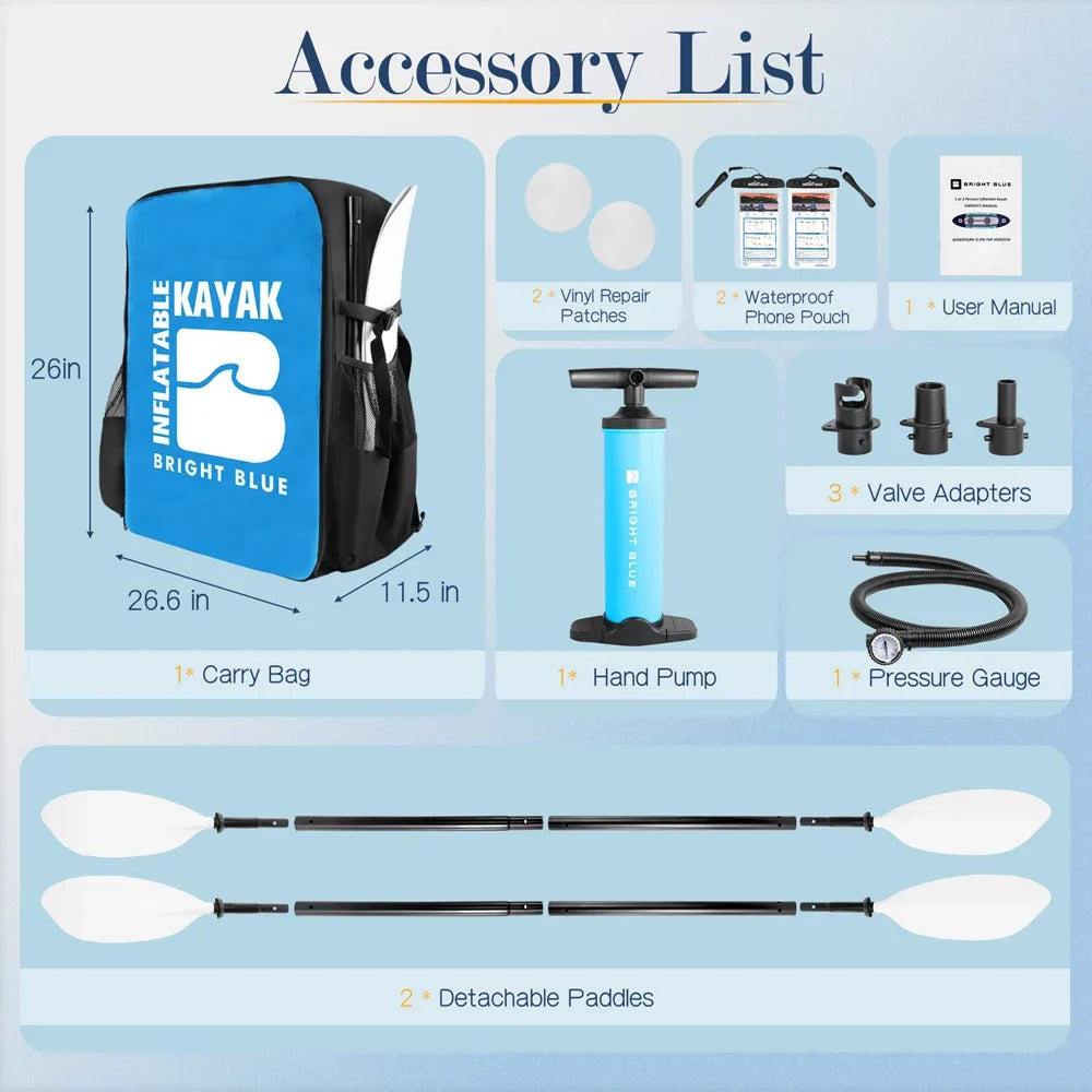 2 Bag Person Angler 2 Kayak for Blue with 3 11ft Fishing Blow Fins and Paddles Carrying Adults Sekkvy Kayak Inflatable Set Up