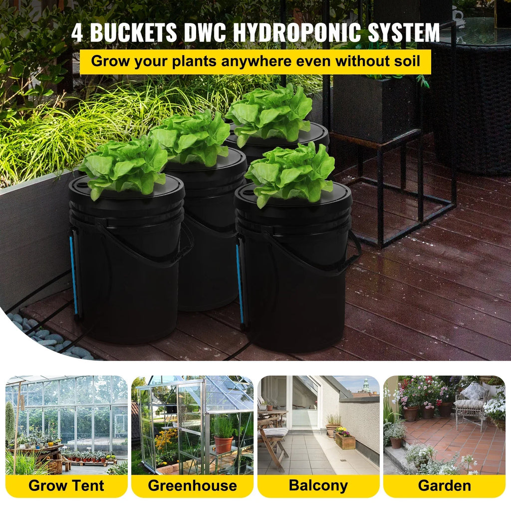Hydroponic Kit Grow Gallon with Pump Buckets 5 System SKYSHALO Water Deep Hydroponics DWC Culture Growing Bucket, 4