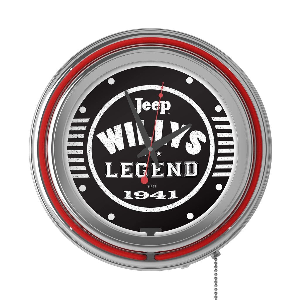 Chain-Pub, Pull Rung Clock-Jeep Wall Garage, Cave (Red) Analog Accessories or Black Willys with Double Clock Man Legend Neon