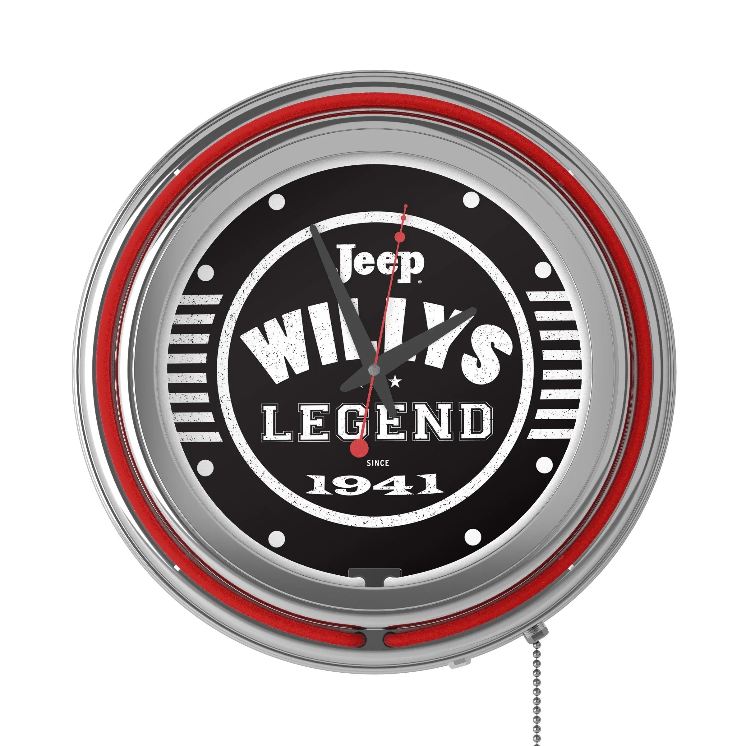 Chain-Pub, Pull Rung Clock-Jeep Wall Garage, Cave (Red) Analog Accessories or Black Willys with Double Clock Man Legend Neon