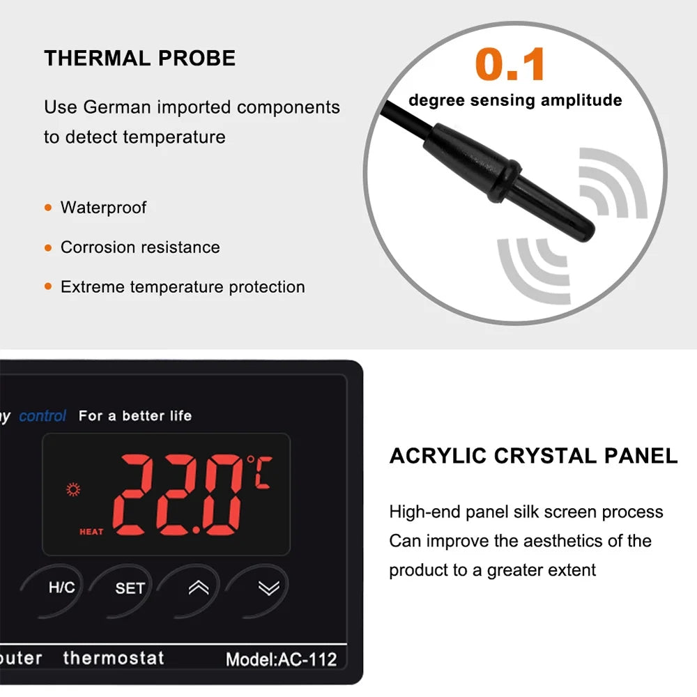 Mode Cooling Digital Brewing Heating Chest House Home & Temperature Controlled for Incubation Thermostat with Green Outlet Freezer Plug Reptile Thermostat Reptiles Carevas Controller -40℃~110℃