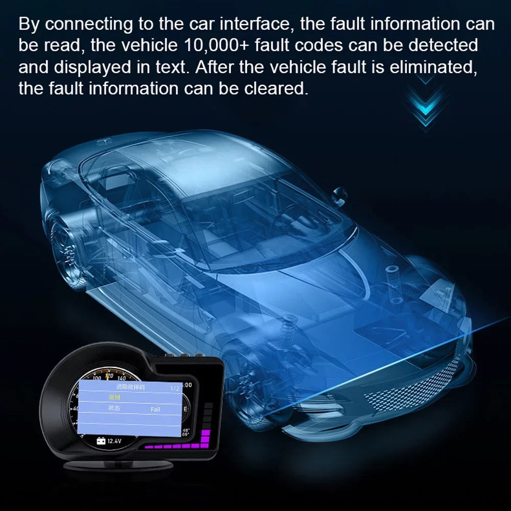 Temperature Water for Oil Clock, Head-Up Moobody Display Monitoring: RPM, Speedometer, Speed Car &