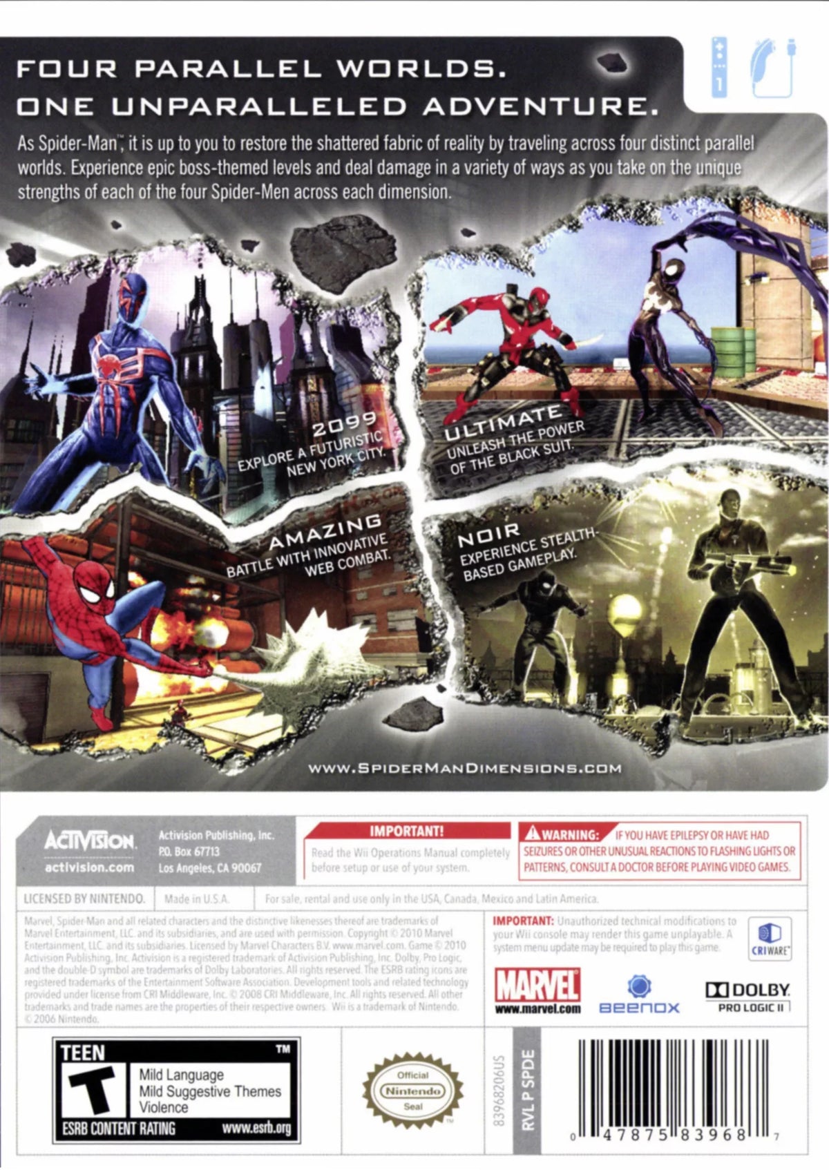 Dimensions Nintendo | Shattered Spiderman: Wii