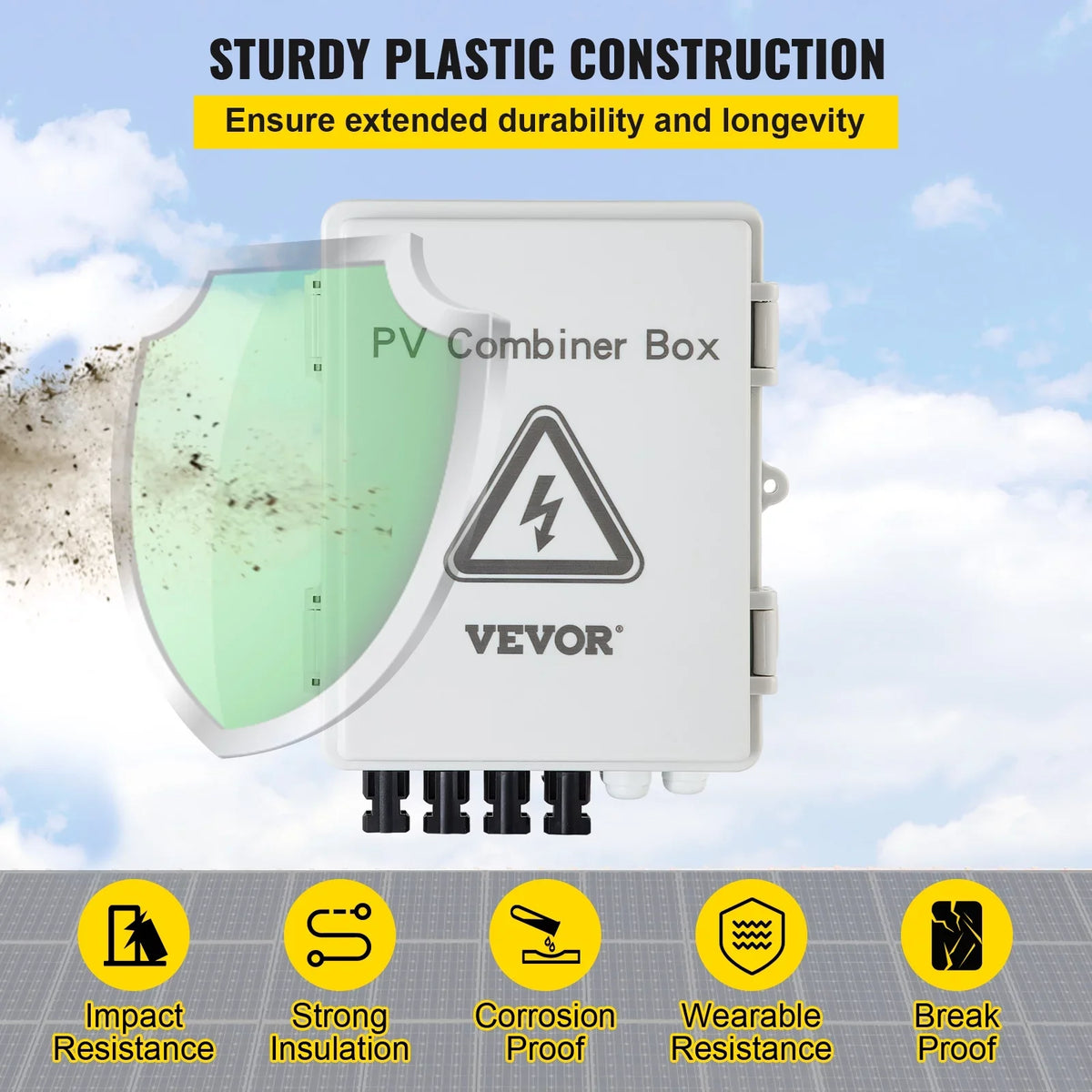 63a Box Solar Solar On PV Waterproof Grid Solar String, Fuse, Lightning Rated Panel and with Circuit Arreste Current Box, Combiner / 4 System, 15a Off IP65 for Connector, VEVOR Combiner Breaker,