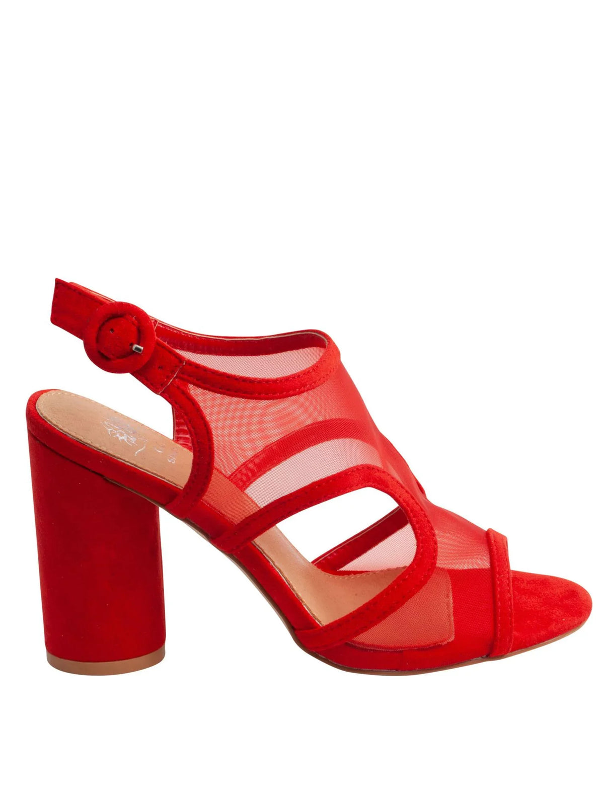 Padded Side Slingback Heel SHOES Round Mesh Buckle Adjustable Red Toe Block Claire Sandal 7.5 Womens G.C. Cutouts