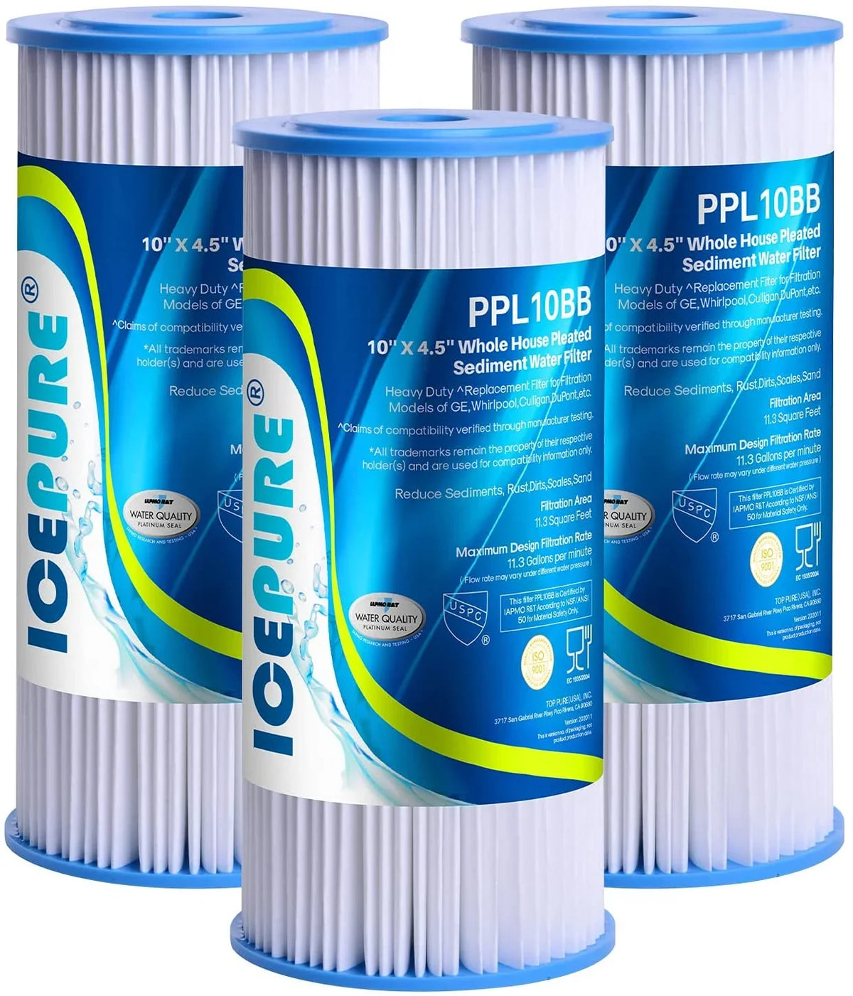 Pleated x 3 DuPont Well 10" Replacement GE Water R50-BB, Water, W50PEHD, GXWH35F, Filter of House Culligan for WFHDC3001, 4.5" Sediment Pentek FXHSC, Whole for Pack R50-BBSA, GXWH40L,
