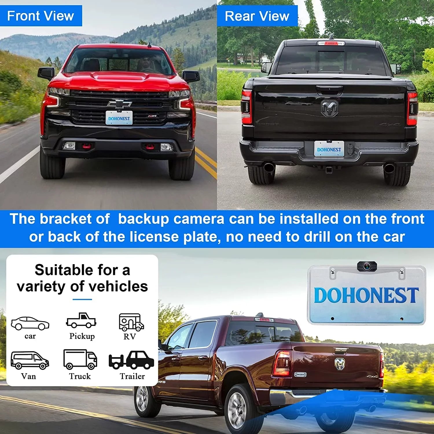 Van vision to Cam Truck Easy Signal Camper Camera Stable Car Reverse Wireless 7-Inch: 2 Bluetooth Plug Backup Channel Night Install V for Play DoHonest Kit Monitor Auto-Switching 1080P and HD Pickup
