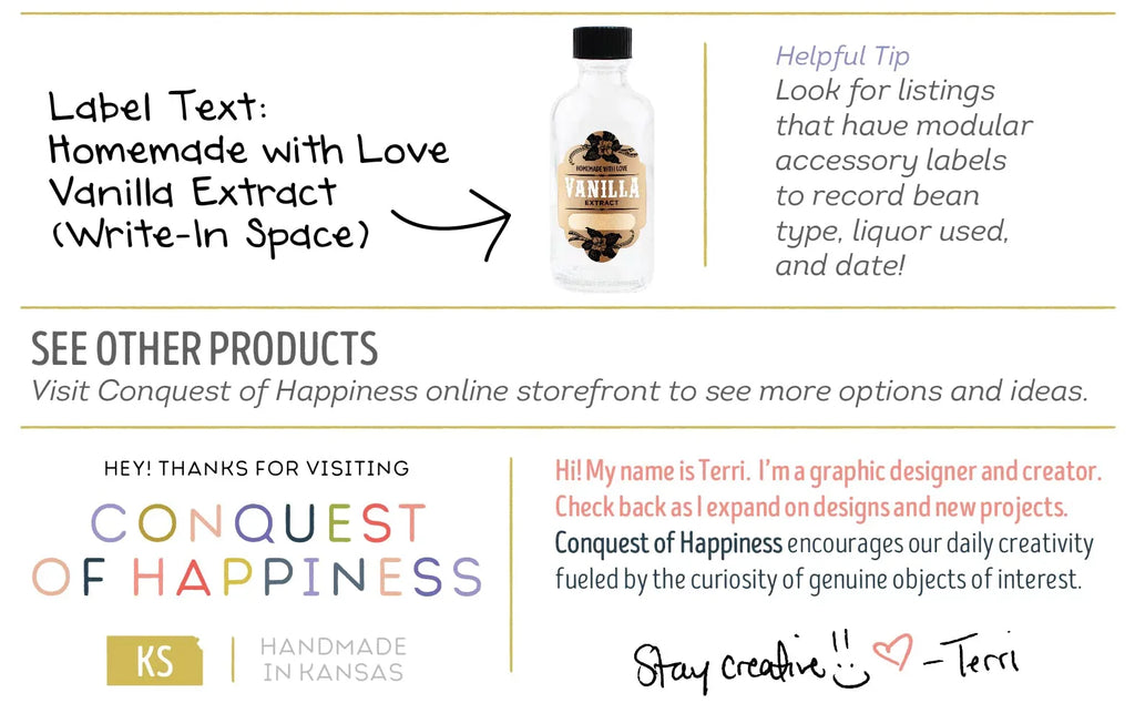 Labels Pack Write-In Extract Handmade of Conquest by 08 of oz | Homemade 2 - with Bottles Happiness Vanilla -