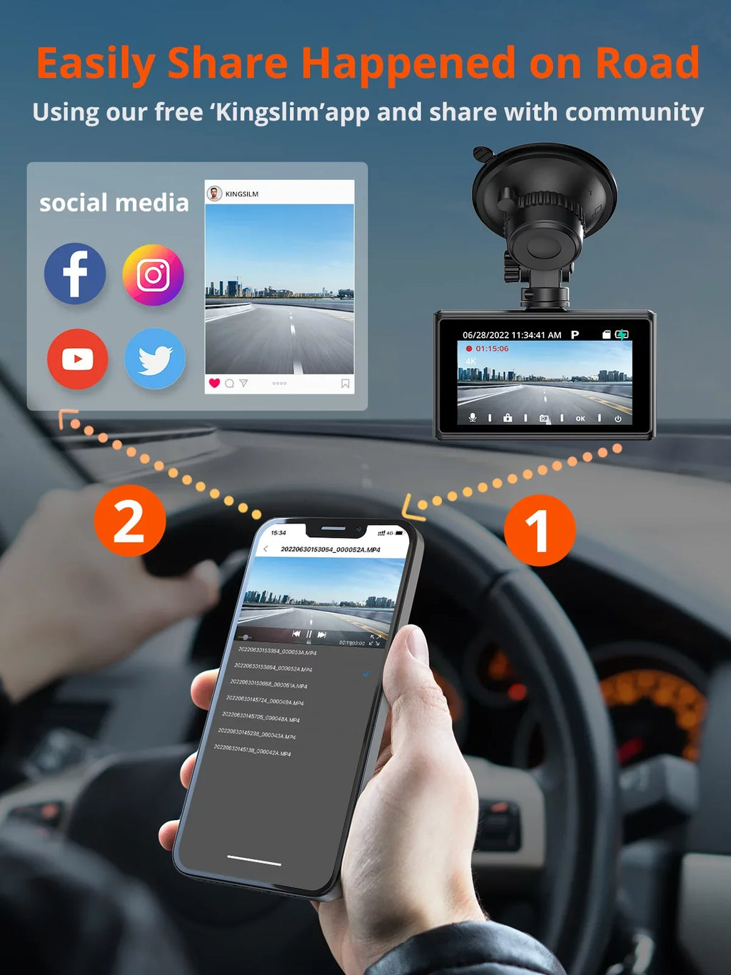 Night Rear Monitor, Version] and 256GB Dual Dash 4K D2 Front Car Supported[Upgraded Cam Pro - WiFi 4K for Parking Cam Camera and Kingslim Front Rear with Dash Dashboard Vision and with 1080P Cars,