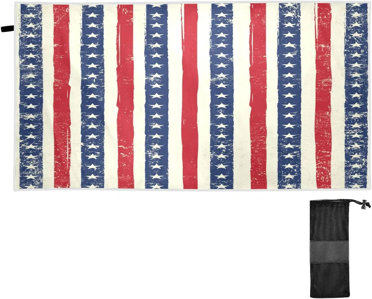 Compact Towel Towels Oversized Lightweight Swimming - American Beach Holiday（90） Super Bestwell for Travel Camping Dry Stripes - Absorbent Flag Towel Quick