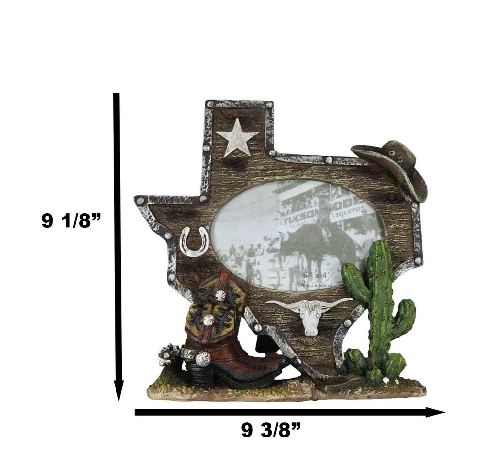 Rustic Cactus 4"X6" Map State Cowboy Picture Frame Texas Boot Western Longhorn