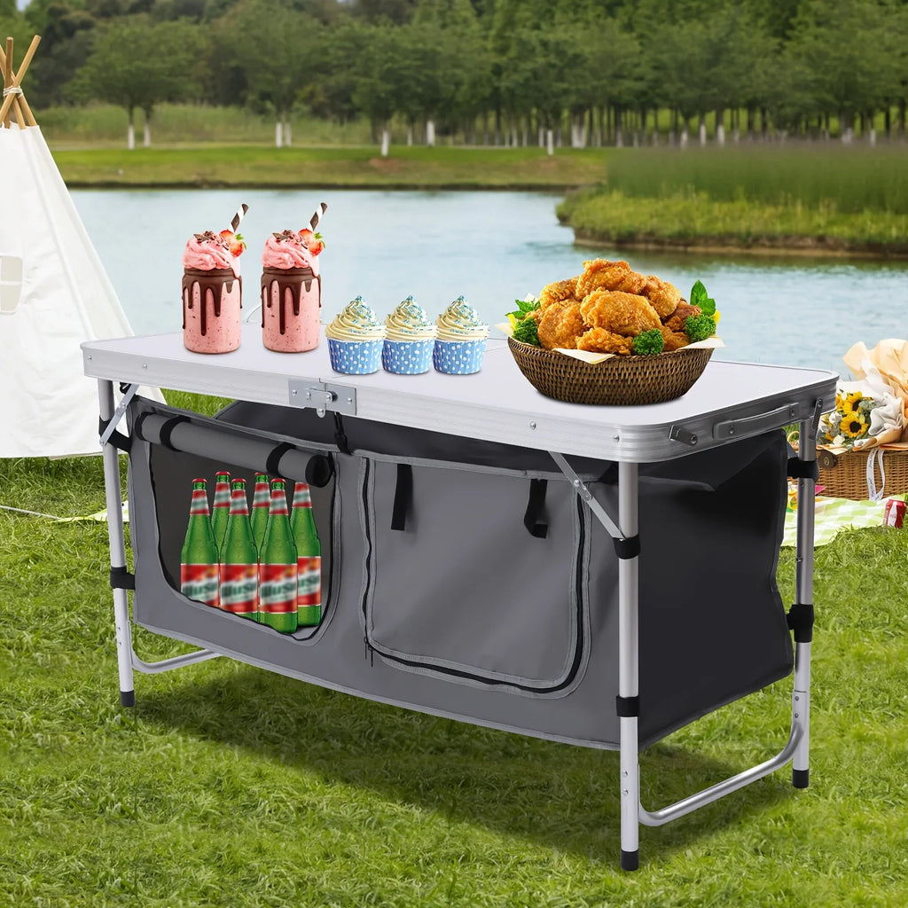 Camp Tailgating Picnic Folding Height Storage Indoor Compartment Table Kitchen Backyards Outdoor with Camping Adjustable BBQ for Table Table Lightweight Perfect