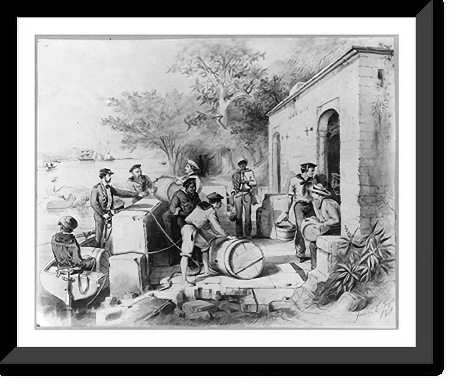 Framed 17-7/8" filling on River,. fresh the Columbus Spring Print, 1871]: with [Dominican Seamen water, Historic The Diago 21-7/8" Republic, x Ozania casks