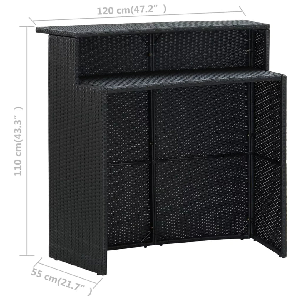 Bistro, Poly Stool 3 Set Shelf for Piece with Rattan Dining Black Bar Chairs 2 Table Cushioned Terrace, Pub, Patio and Dcenta Storage Set Backyard, Garden