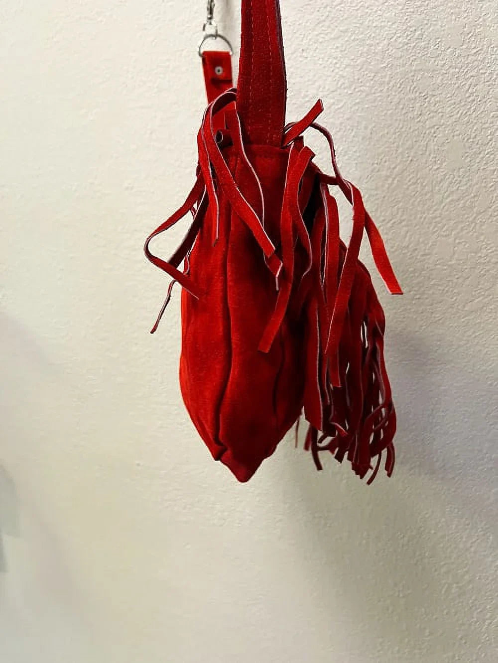 Cowhide Suede Beads,Bones Motorcycle Western Fringe Ladies & Duty Handbag Style With Fashion Heavy Red Leather