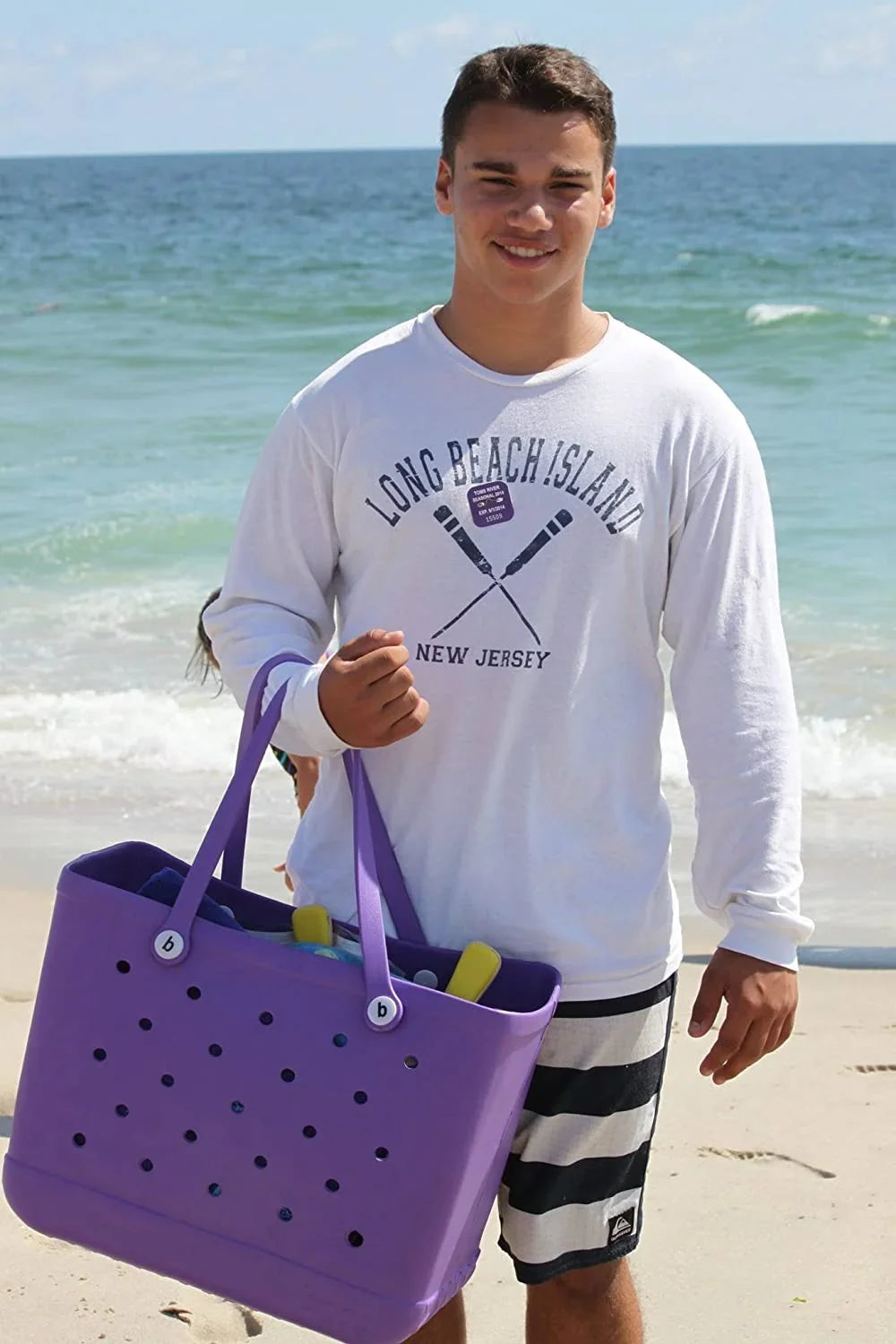 Outdoor Beach Sandproof for EVA Open Tote Beach Bag Silicone Durable Bag Sports,Purple Rubber Waterproof Pool Perforated