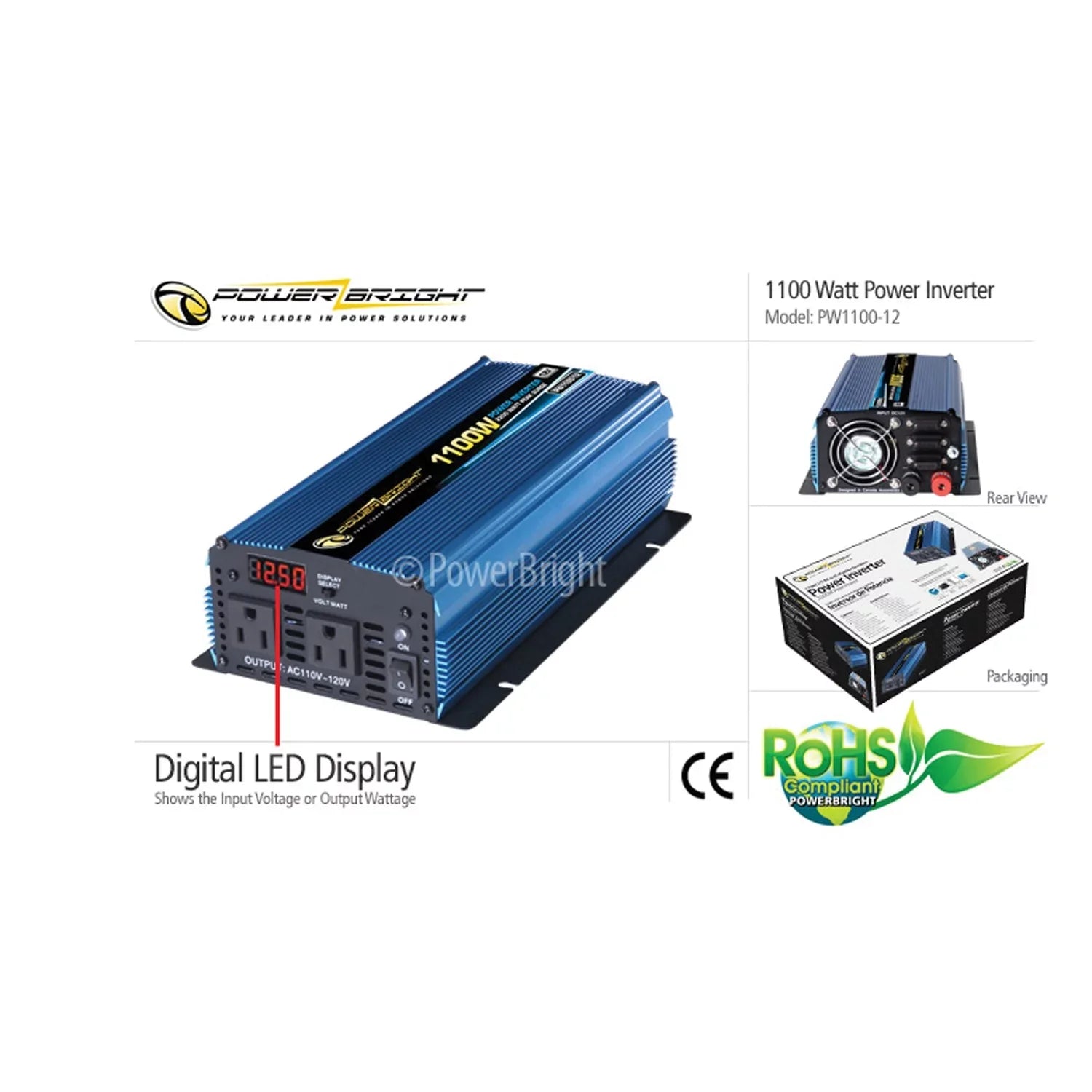 Inverter (1,100 brightâ„¢ 12-volt Sine Watts) bright™ Modified Wave