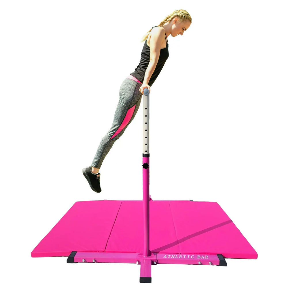 and 3 Bar for Junior Horizontal Bar Mat Bar, Handrail, Cushioned Expandable to FT Athletic Gymnastics Bar 5 6’x4’ Bar Kids Training Gymnastic with Pink Height Adjustable Kip Gymnasts for Gymnastics