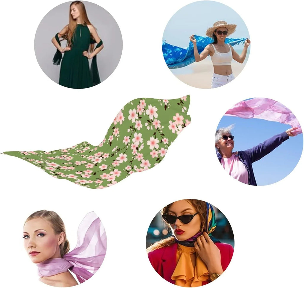 Blossom Scarves Long Branches Silk Neck Women Cherry Hyjoy Girls Scarf Lightweight Shawl Wrap for