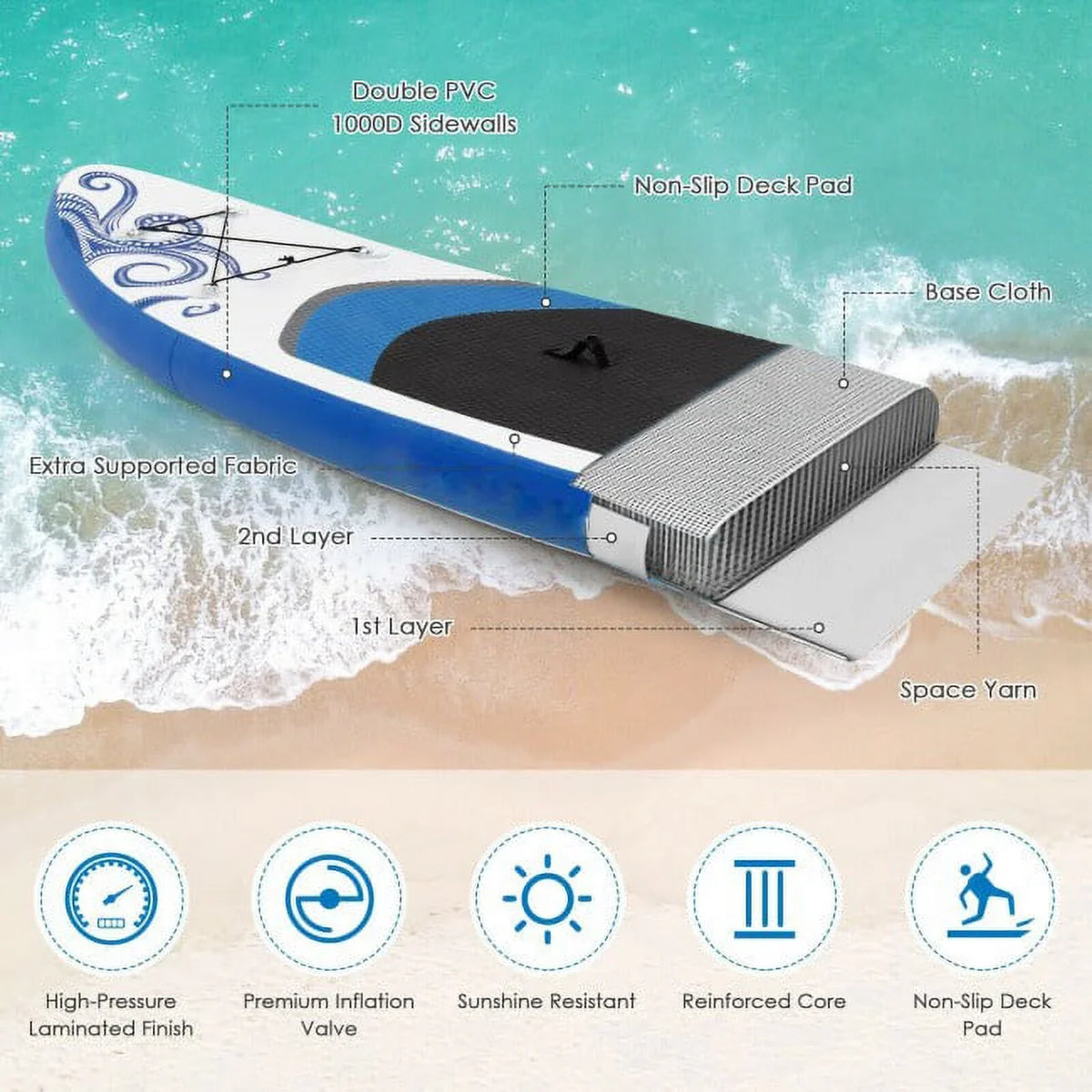 Paddle 11-Feet Sports Board Inflatable Surfing Enjoy Wonderful Adjustable Water
