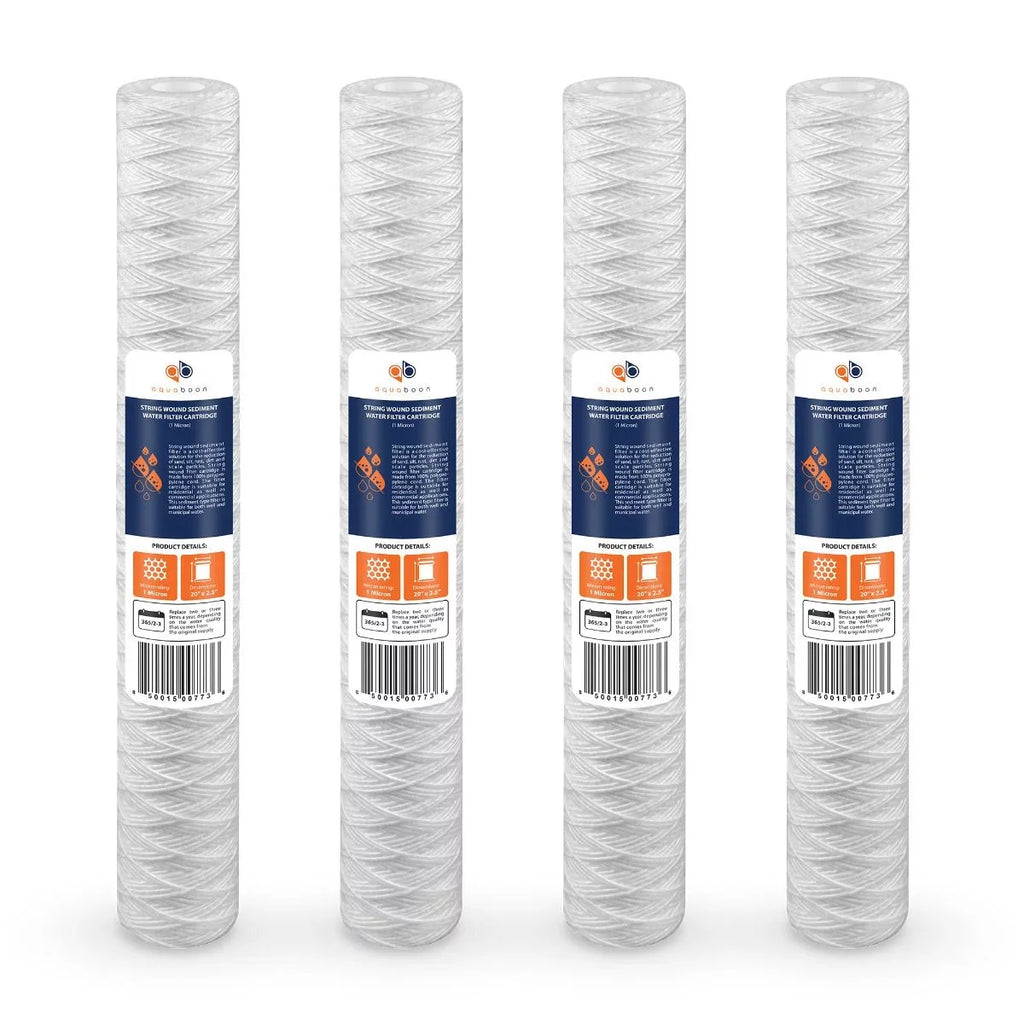 Replacement | String Sediment PD-5-20, AP110-2C, with Unit Aquaboon | Filter P5-20, 4-Pack 2.5" 20" Universal 20 x CFS124-C20, Cartridge RO inch Compatible Micron 101-230, Any Wound 1 for Water