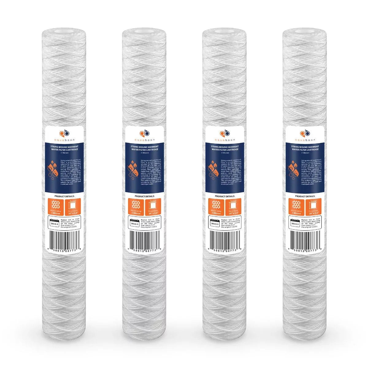 Replacement | String Sediment PD-5-20, AP110-2C, with Unit Aquaboon | Filter P5-20, 4-Pack 2.5" 20" Universal 20 x CFS124-C20, Cartridge RO inch Compatible Micron 101-230, Any Wound 1 for Water