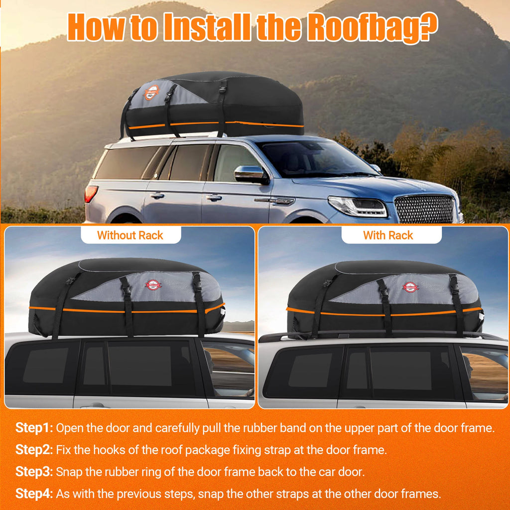 ft Car Adnoom Bag Cargo Car 100% Carrier, Car Bag Luggage Rooftop Bag, 16 Cu Black, Soft Sided Orange Roof Carrier Waterproof Top Storage