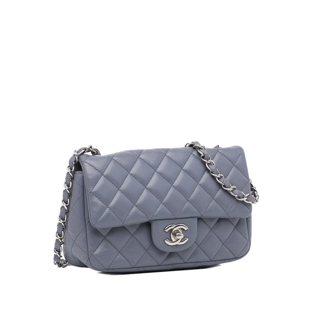 Classic Chanel Mini Flap Leather Lambskin Pre-Owned Authenticated (Fair) Single Bag Unisex Crossbody Rectangular Gray