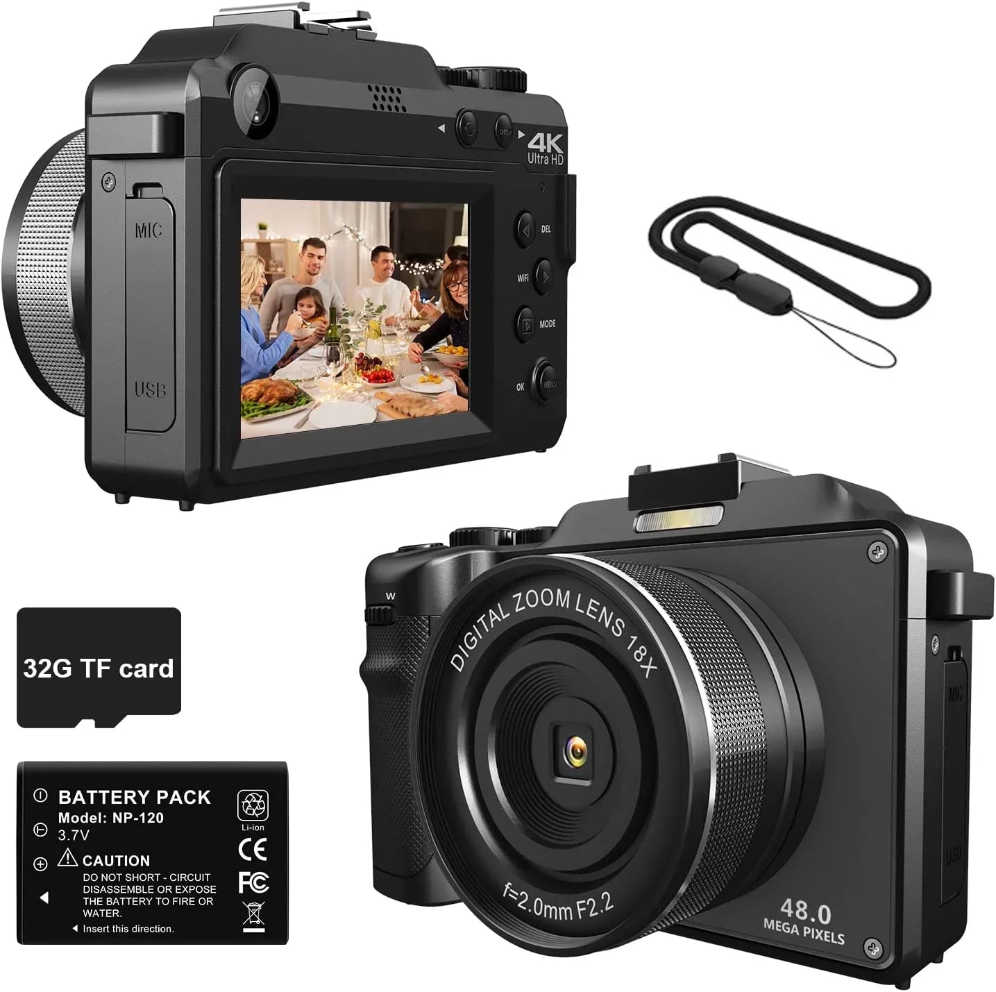 Micro Zoom,3.0-inch for Kids/Teens/Beginners(Black) Camera Video Digital OIEXI with Cameras,18X Front for and Card,Rechargeable 48MP Dual Digital Screen,32GB Rear Camera Photography,4K Battery,Camera
