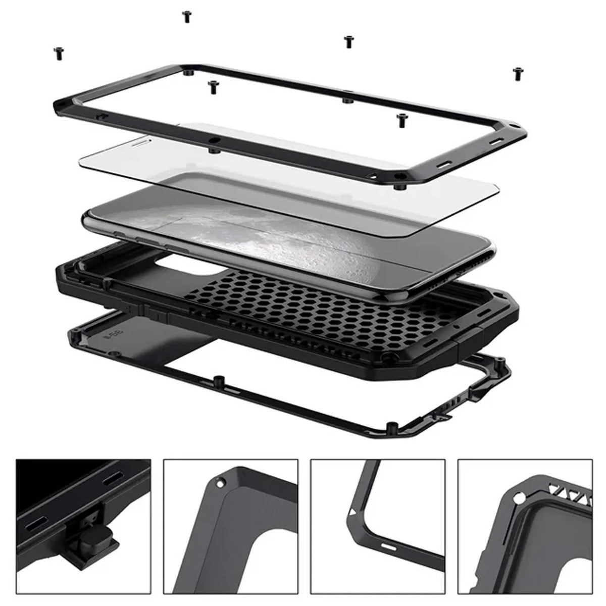 Grade Glass Case iPhone Metal XS (Silver) Travel Heavy Max Military Gorilla Outdoor Rugged Aluminum Scratch and Resistant Duty Shockproof Protection,