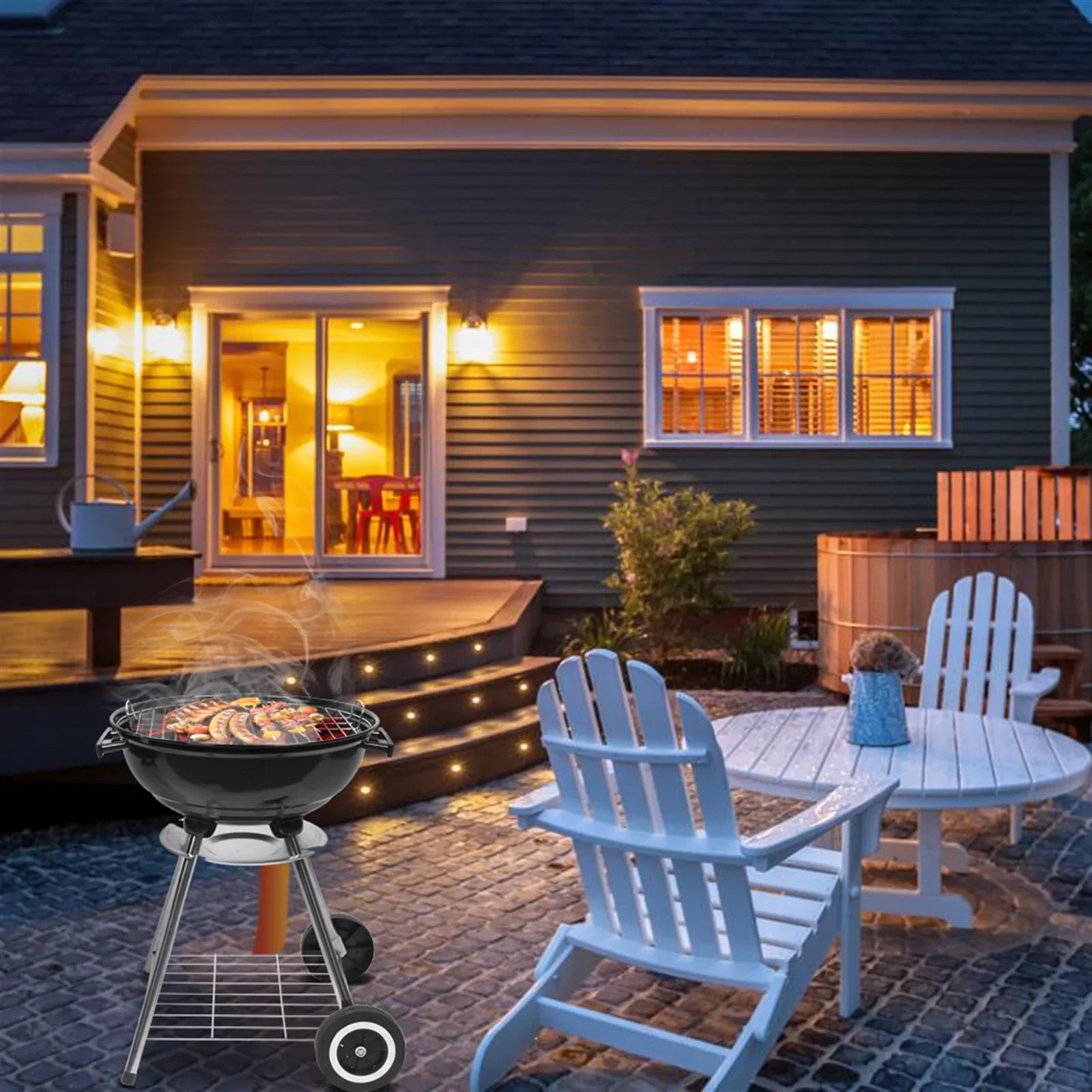 Storage Cooking Grill Camping Grill Grill Grate Wheels, Steel inch Outdoor 18 with Charcoal BBQ w/ on Area,