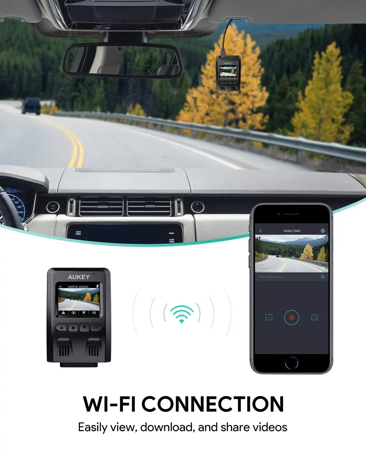 1080P Wide Cam, for AUKEY P Cars, Angle Lens Camera, Black-DR02 Dash Dash Wifi 170-Degree Car 6-Lane FHD Camera