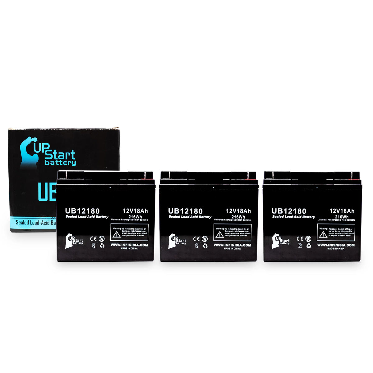 '- AGM, BATTERIES PICHER T4 Universal Terminal, 3x UB12180 Lead Battery 18000mAh, EAGLE SLA) Acid (12V, Sealed Pack Replacement Battery Compatible CFM12V18 - 18Ah,