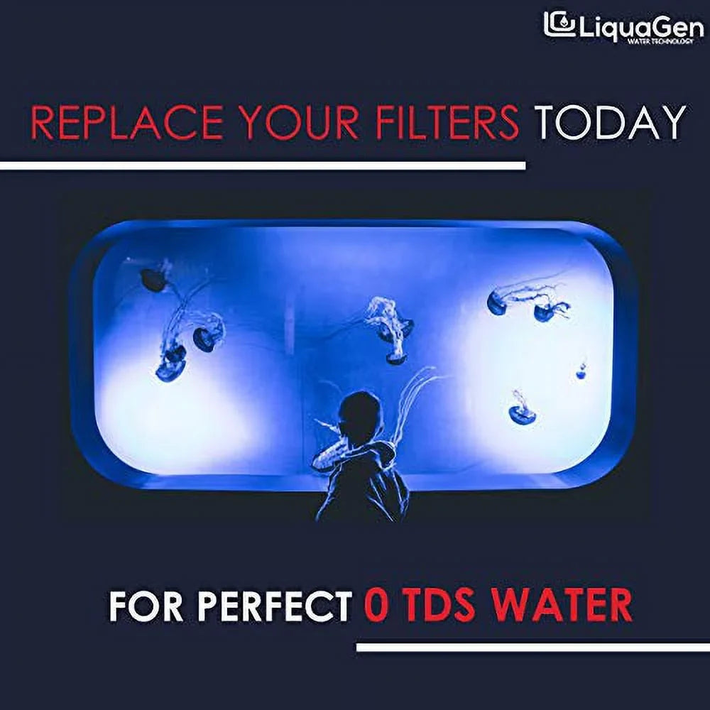 Zero - LiquaGen Ultrapure TDS Systems | Easy Water Pack for Canisters Deionization | Inline Replacement for Engineered RO/DI Universal 2 Change 1/4" Filter (DI) Inlets -