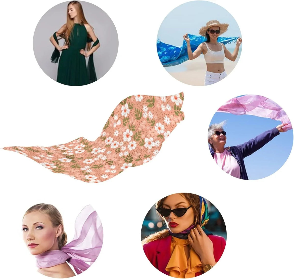Hyjoy Scarves Cute Neck Shawl in Floral Small Flowers for Wrap Scarf Pattern Lightweight Long Girls Women Silk the
