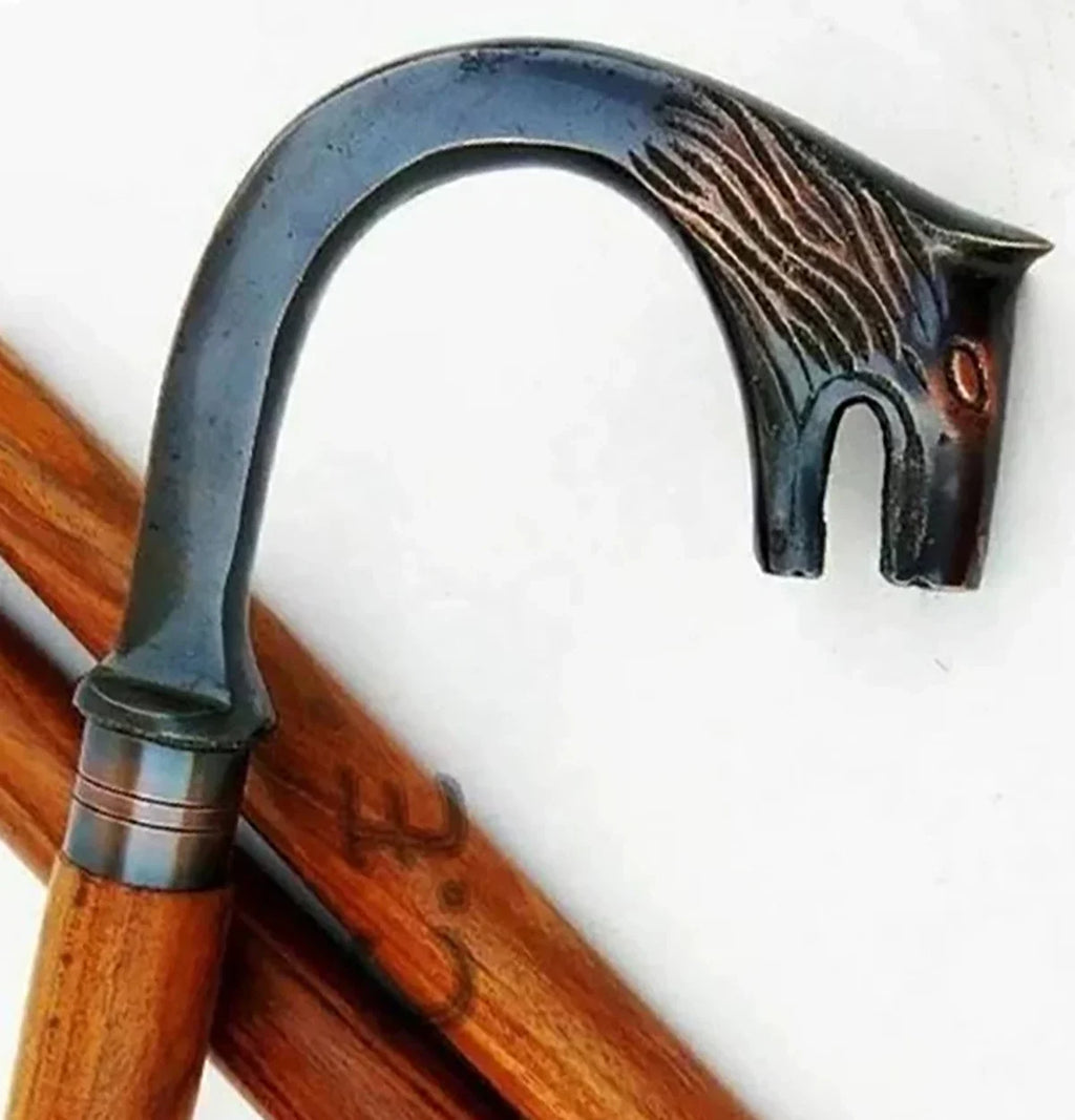 Crutches Canes Premium Solid Shaft Handle Antique Plated & & Inlayed Walking Buffed Elephant Stick for Brass Men Cane Beautiful Brown Polished Women Walking