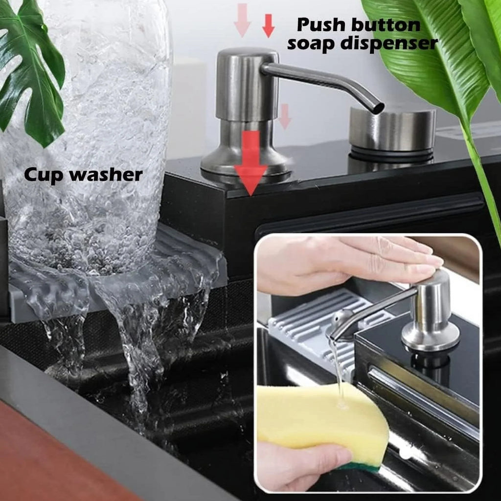 Rain Nano Set Sink Black Flying with Pull-Out 29.5 INCH SinkIntegrated Household Tap Waterfall Sink