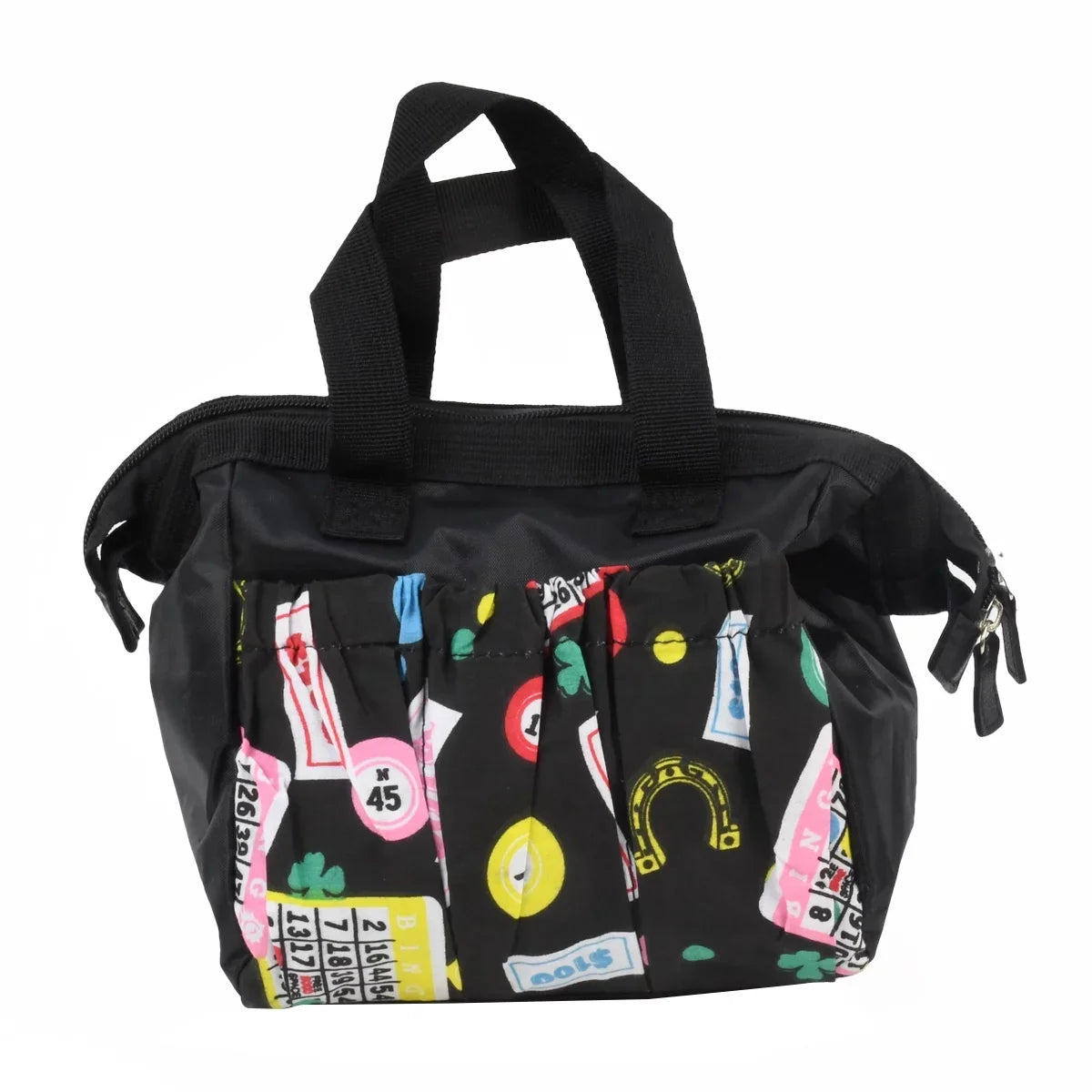 Bingo Bag Purse Black 6 Zipper Pocket Closure Game Dauber Holder Card Night Tote