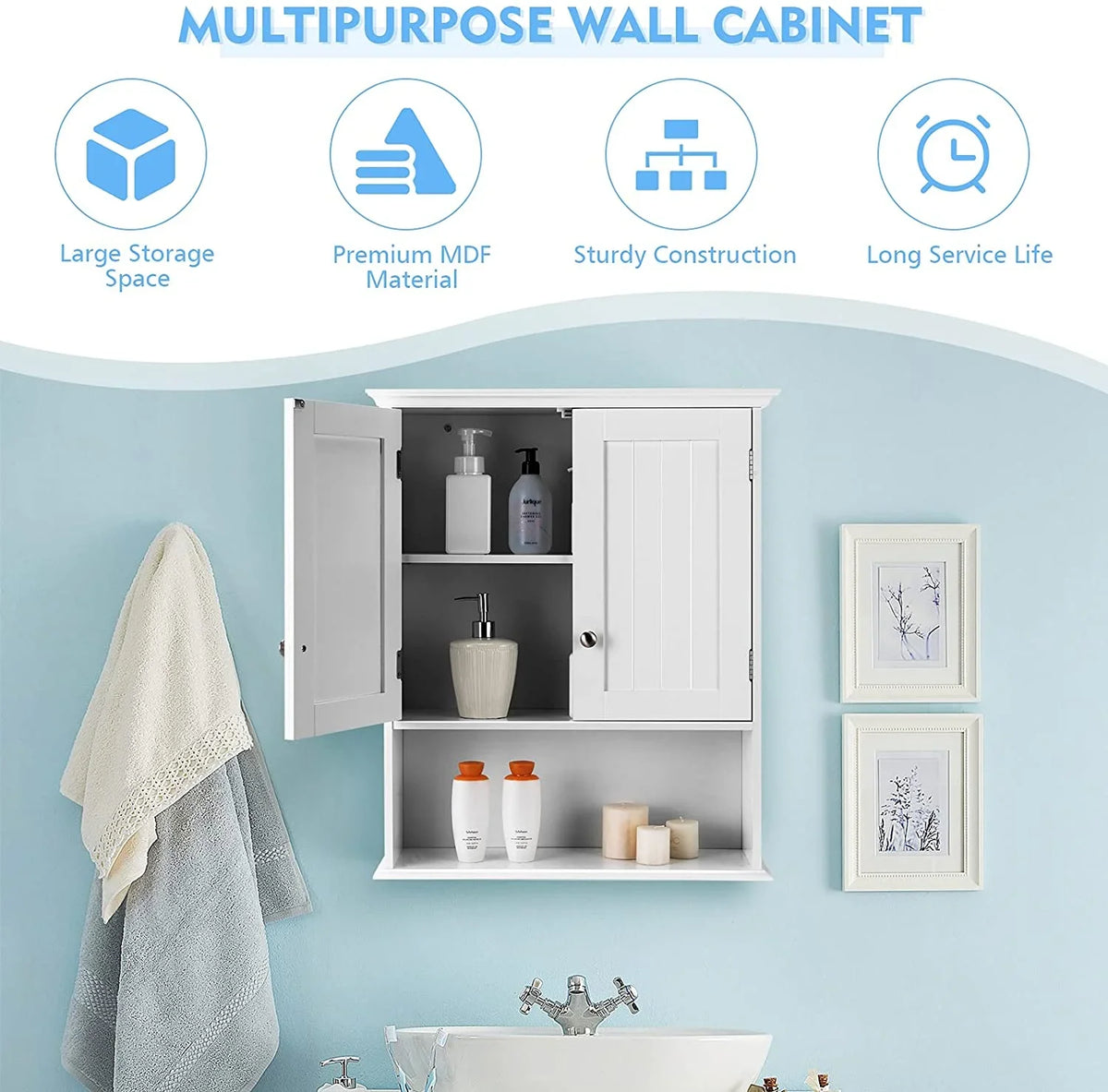 Shelves, Wall Multipurpose Room, Living for Cabinet Cabinet Hanging & Storage Bathroom Doors Wall Bathroom Kitchen Mounted Cabinet, Bathroom Wooden Cabinet Medicine with Storage